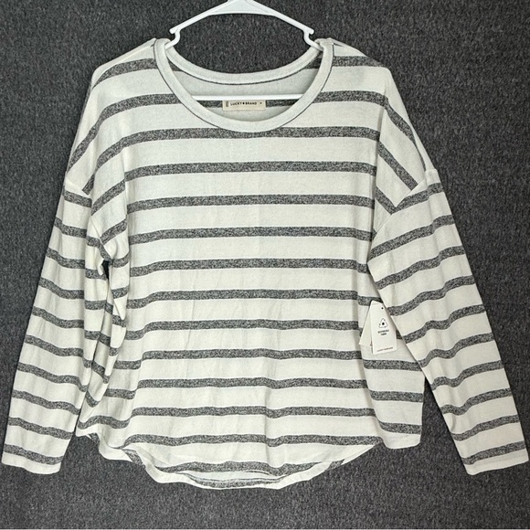 Lucky Brand Sweaters - Lucky Brand New Women Gray and White Striped Sweater Sz M